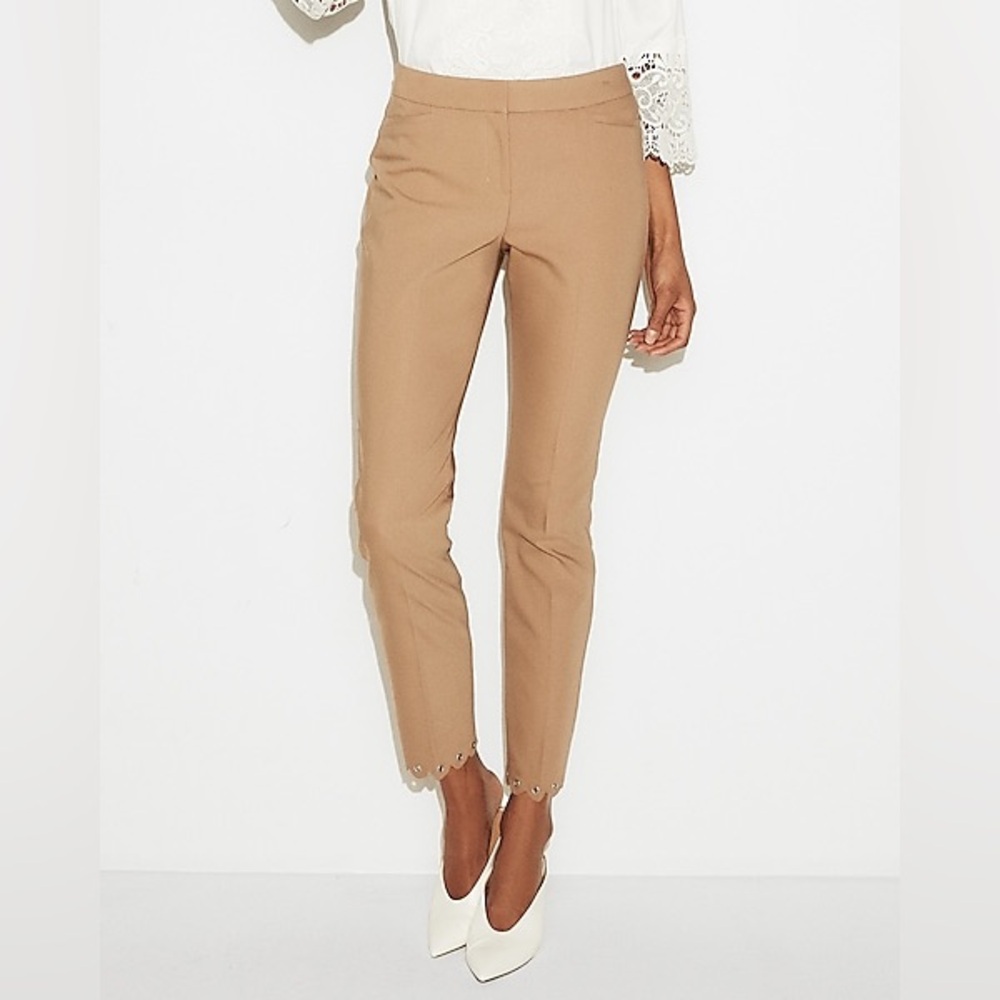 Express Tan Ankle Pants with scalloped details